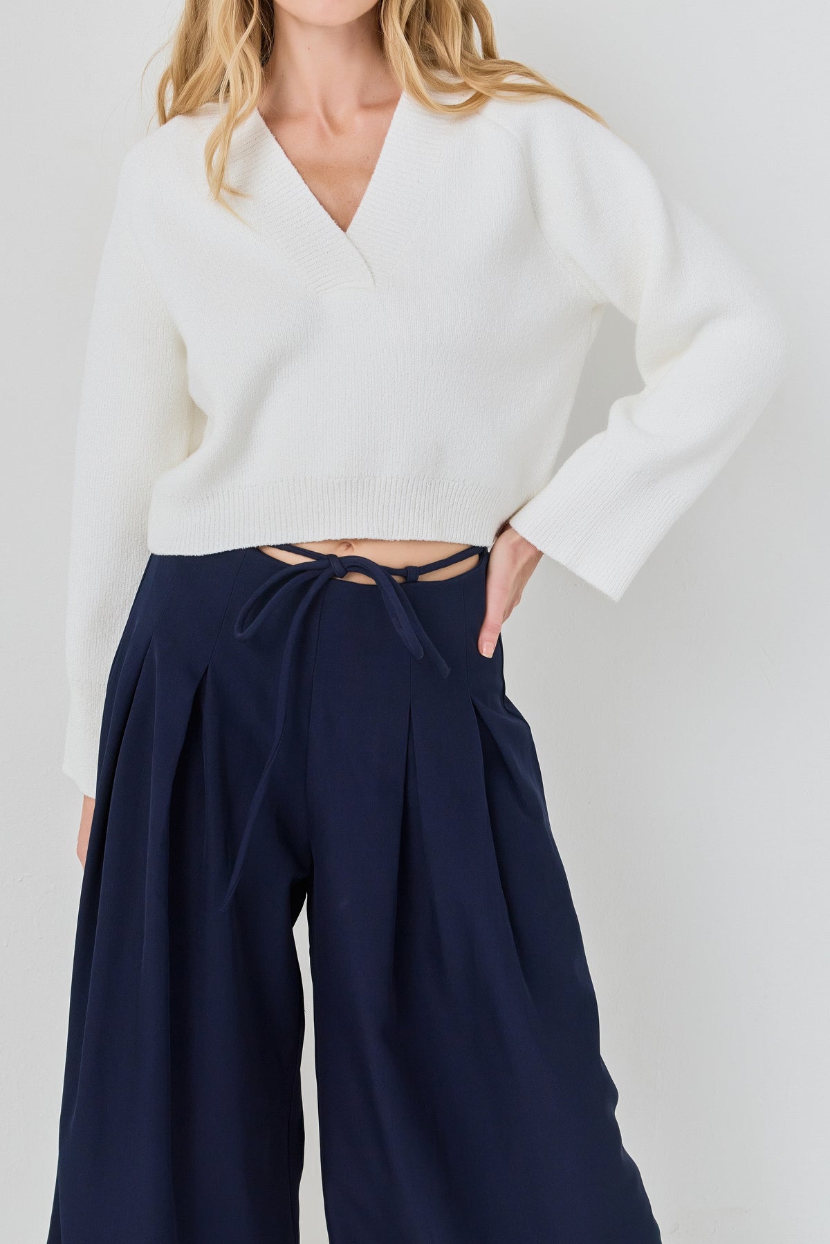Cropped V-Neck Sweater