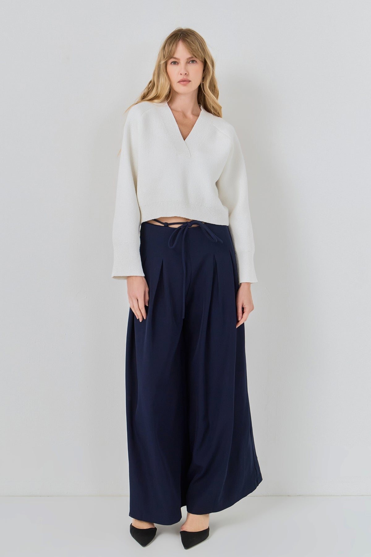 Cropped V-Neck Sweater