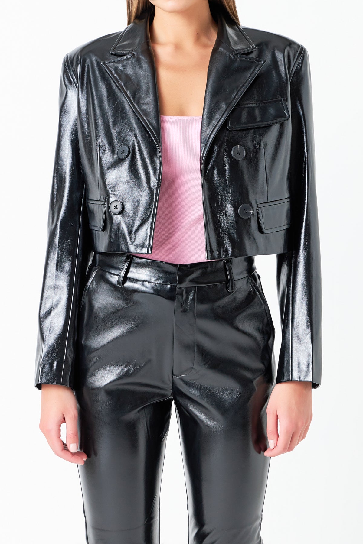 GREY LAB - Cropped Faux Leather Jacket - JACKETS available at Objectrare