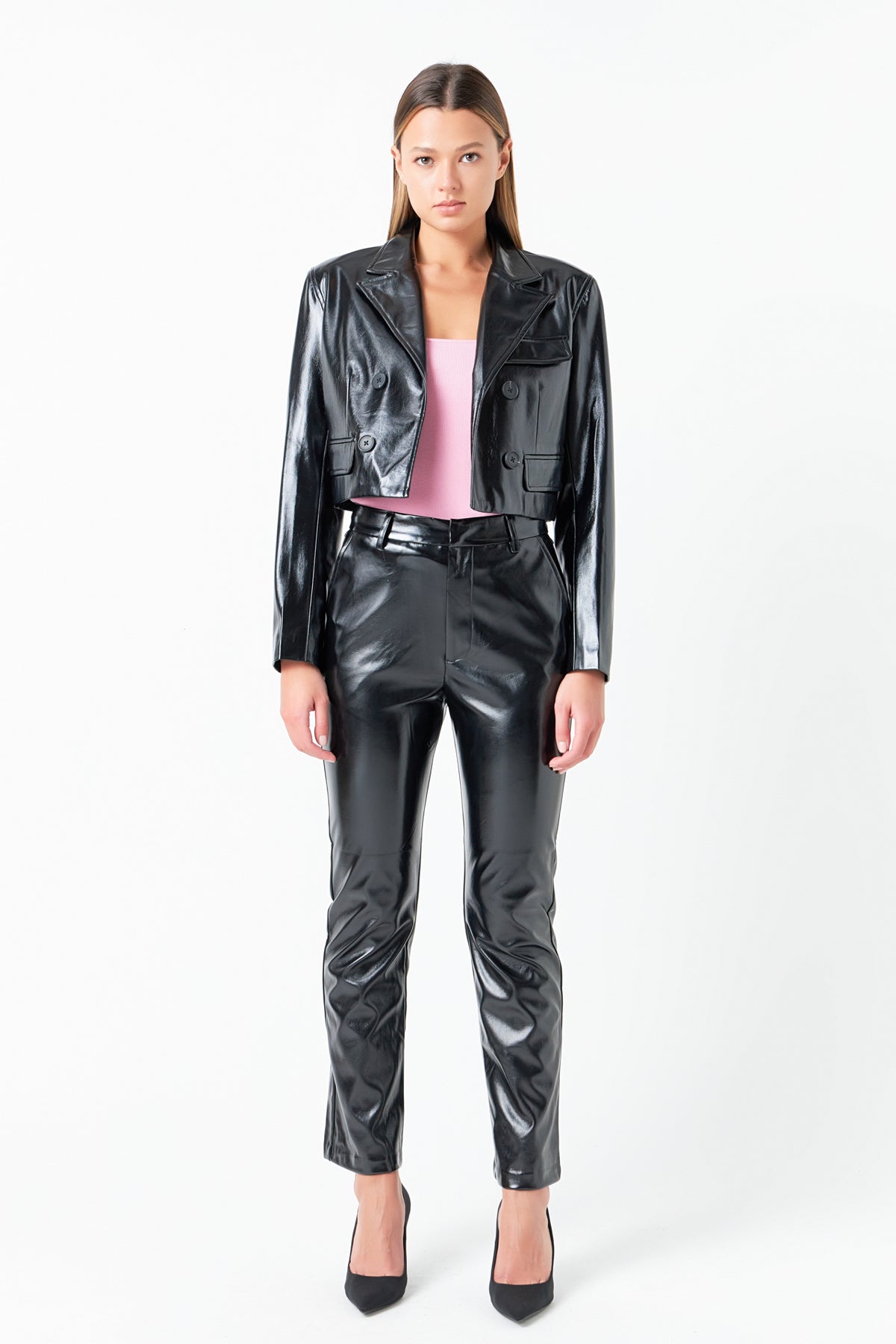 GREY LAB - Cropped Faux Leather Jacket - JACKETS available at Objectrare