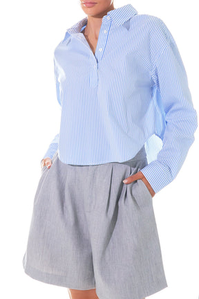 GREY LAB - Pinstripe Cropped Collared Shirt - SHIRTS & BLOUSES available at Objectrare