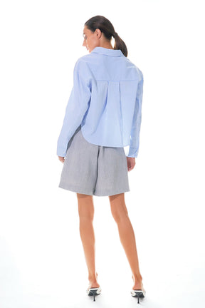 GREY LAB - Pinstripe Cropped Collared Shirt - SHIRTS & BLOUSES available at Objectrare