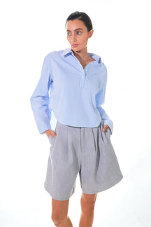 GREY LAB - Grey Lab - Pinstripe Cropped Collared Shirt - SHIRTS & BLOUSES available at Objectrare