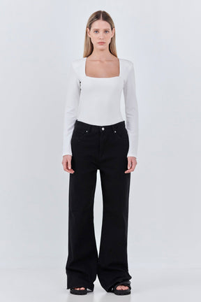 GREY LAB - Square Neck Shoulder Pad Bodysuit - BODYSUIT available at Objectrare