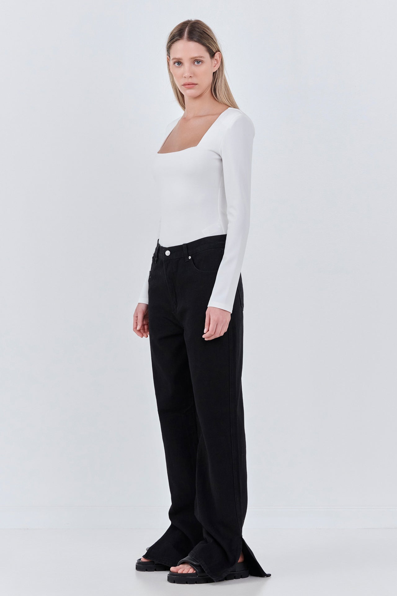 GREY LAB - Square Neck Shoulder Pad Bodysuit - BODYSUIT available at Objectrare