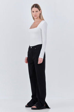 GREY LAB - Square Neck Shoulder Pad Bodysuit - BODYSUIT available at Objectrare