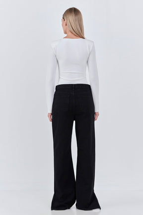 GREY LAB - Square Neck Shoulder Pad Bodysuit - BODYSUIT available at Objectrare