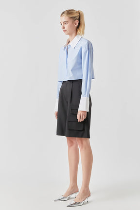GREY LAB - Cotton Cropped Contrast Shirt - SHIRTS & BLOUSES available at Objectrare