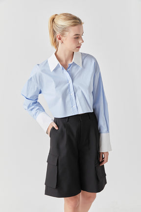 GREY LAB - Cropped Button-Up Shirt - SHIRTS & BLOUSES available at Objectrare