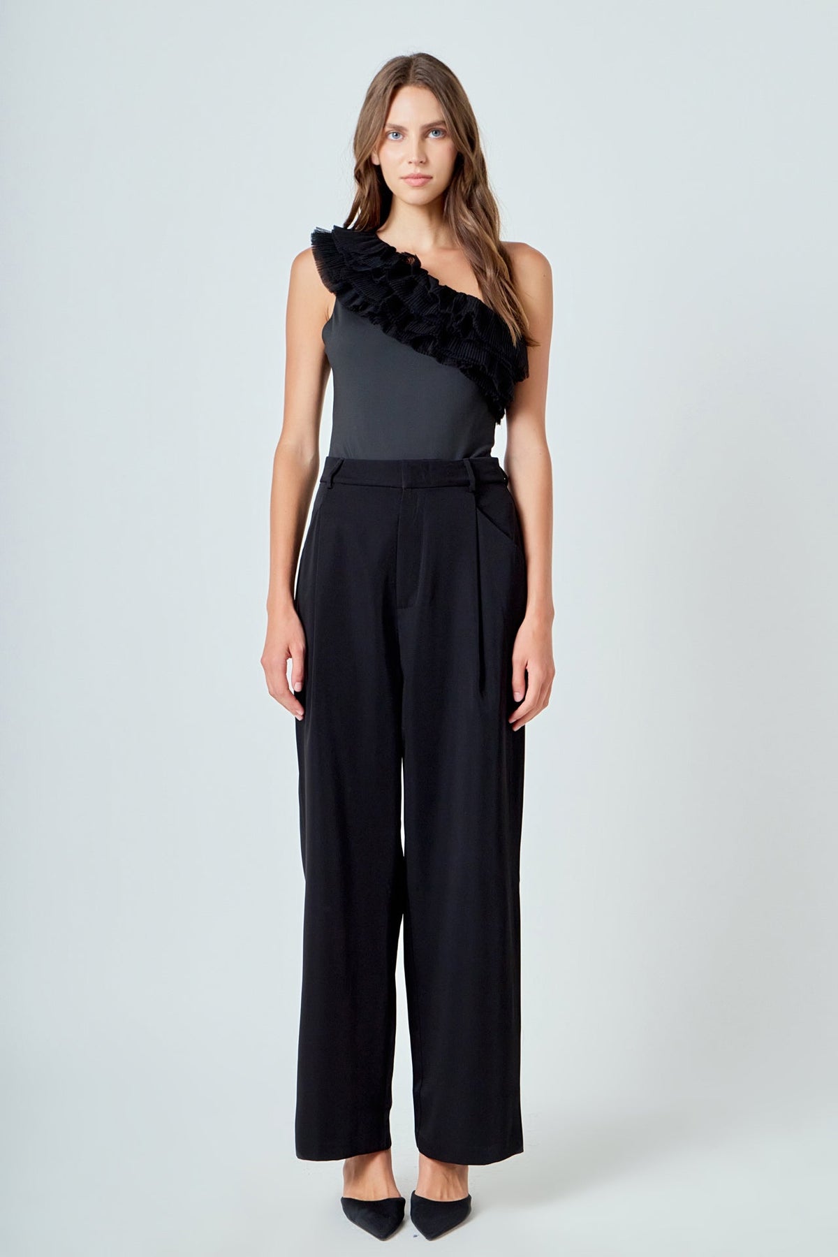 ENDLESS ROSE - Ruffled Asymmetrical Bodysuit - TOPS available at Objectrare