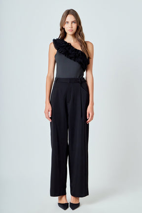 ENDLESS ROSE - Ruffled Asymmetrical Bodysuit - TOPS available at Objectrare