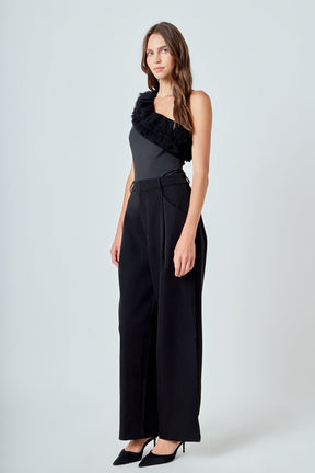 ENDLESS ROSE - Ruffled Asymmetrical Bodysuit - TOPS available at Objectrare