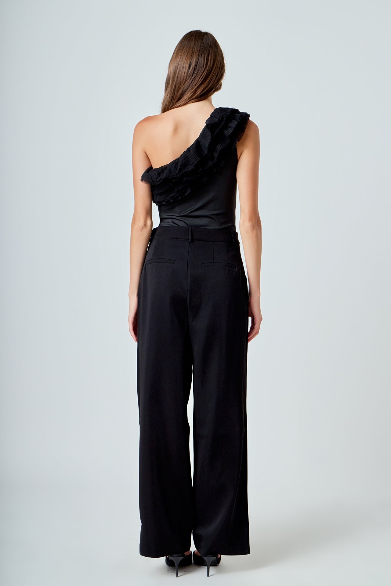 ENDLESS ROSE - Ruffled Asymmetrical Bodysuit - TOPS available at Objectrare