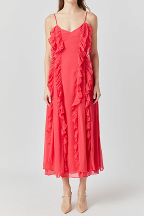ENDLESS ROSE - Chiffon Ruffled Spaghetti Maxi Dress - DRESSES available at Objectrare