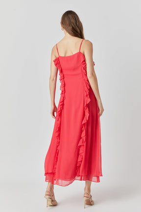 ENDLESS ROSE - Chiffon Ruffled Spaghetti Maxi Dress - DRESSES available at Objectrare