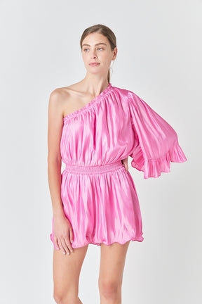 ENDLESS ROSE - One Shoulder Shiny Romper - ROMPERS available at Objectrare