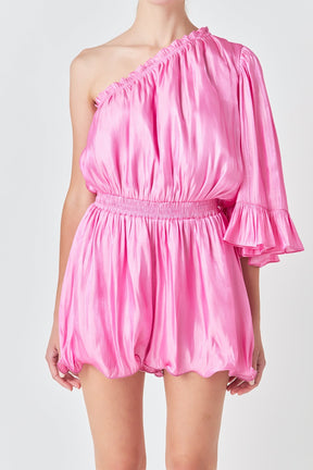 ENDLESS ROSE - One Shoulder Shiny Romper - ROMPERS available at Objectrare