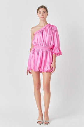 ENDLESS ROSE - One Shoulder Shiny Romper - ROMPERS available at Objectrare