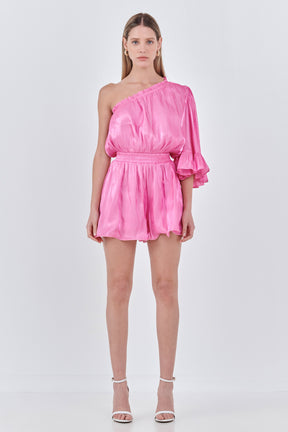 ENDLESS ROSE - One Shoulder Shiny Romper - ROMPERS available at Objectrare