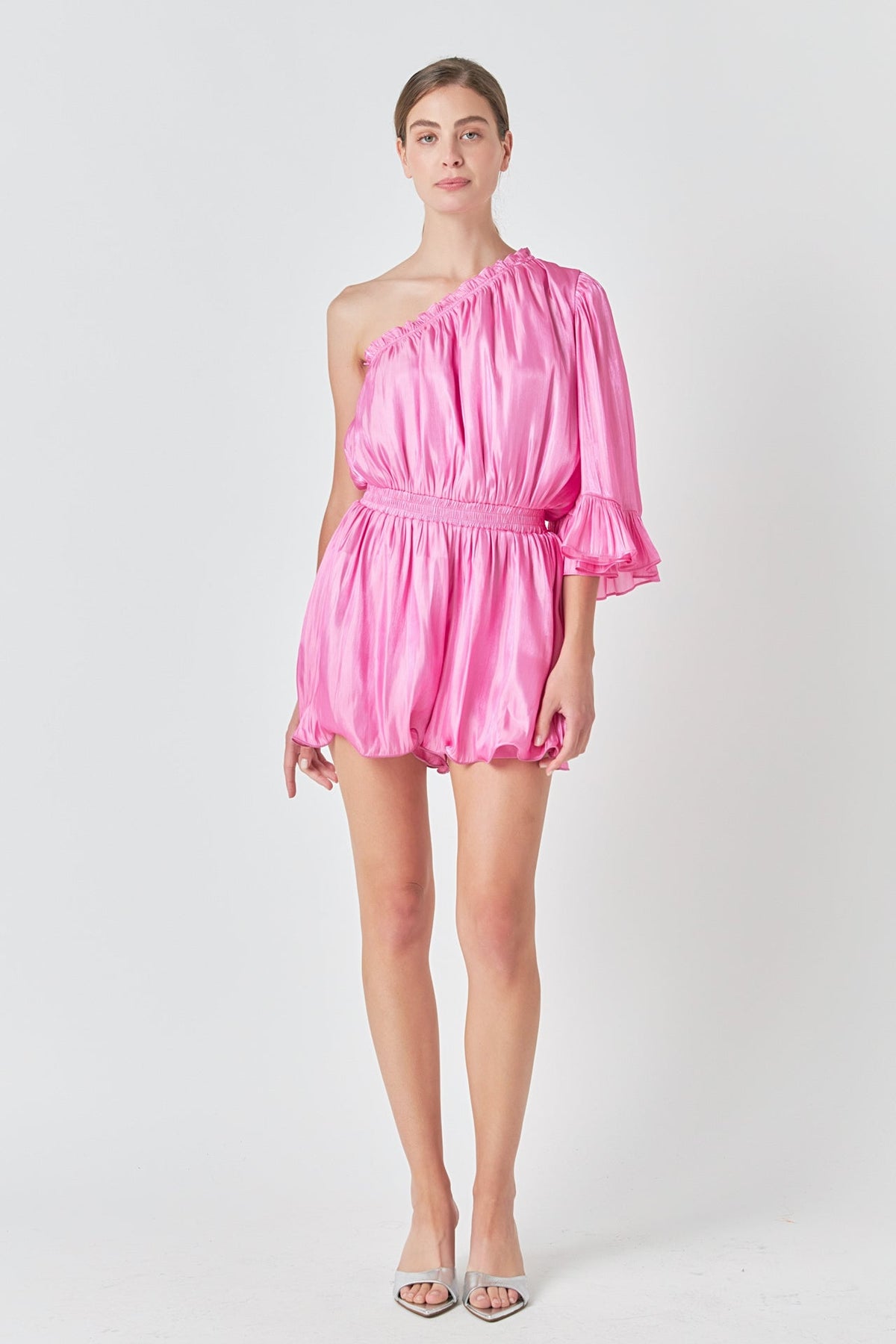 ENDLESS ROSE - One Shoulder Shiny Romper - ROMPERS available at Objectrare