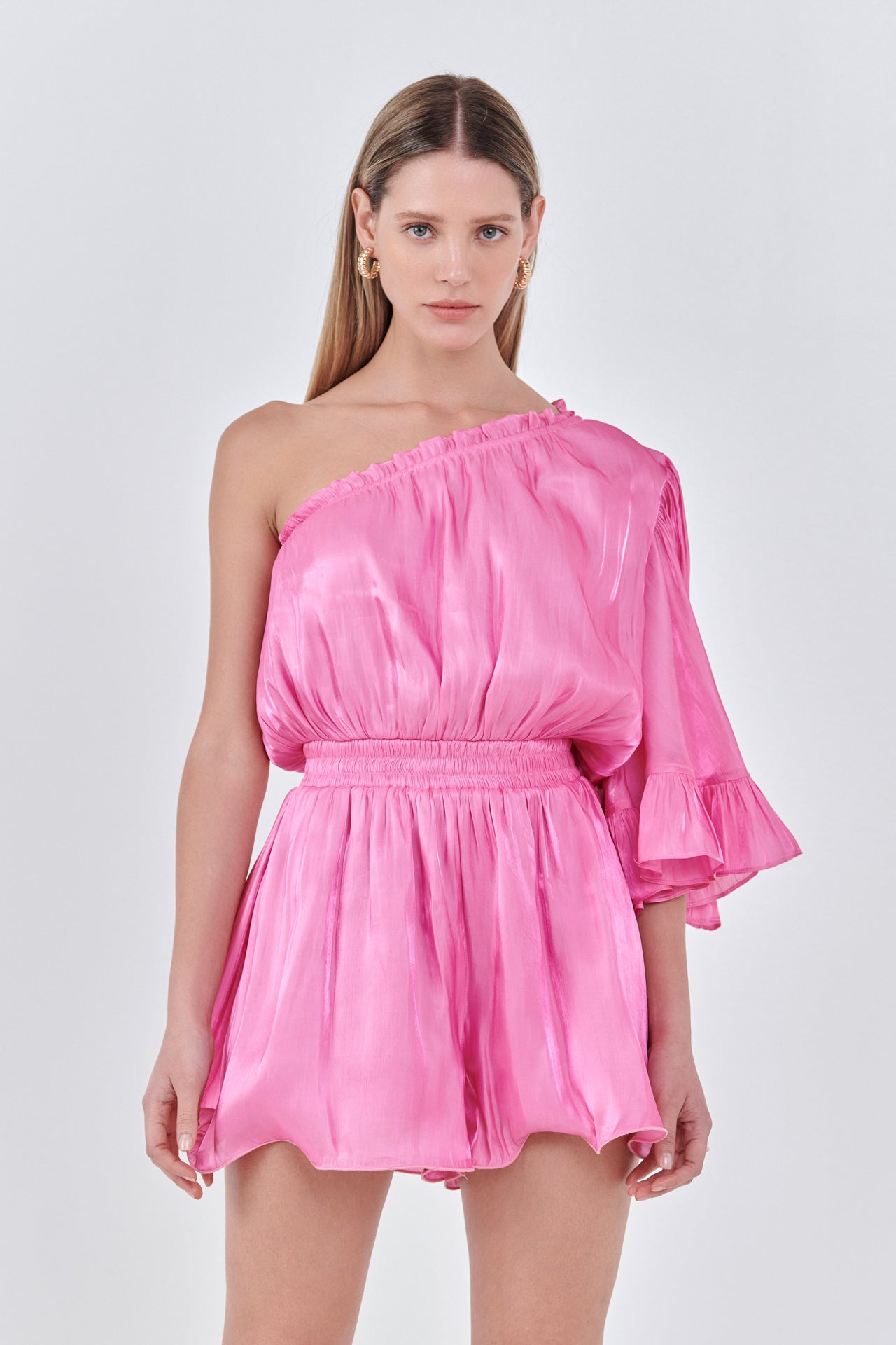ENDLESS ROSE - One Shoulder Shiny Romper - ROMPERS available at Objectrare