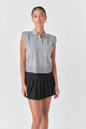 GREY LAB - Soft Sleeveless Knit Polo Top - TOPS available at Objectrare