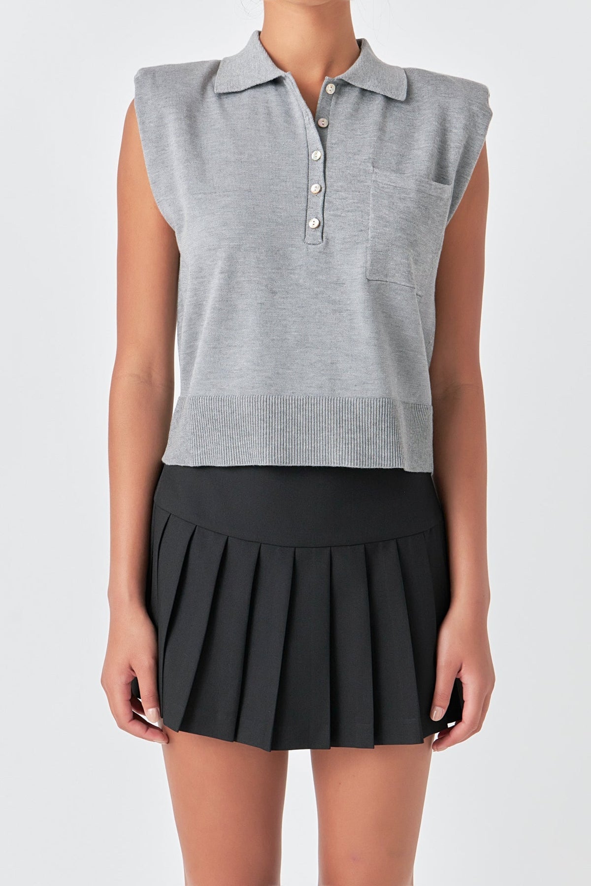 GREY LAB - Grey Lab - Soft Sleeveless Knit Polo Top - TOPS available at Objectrare