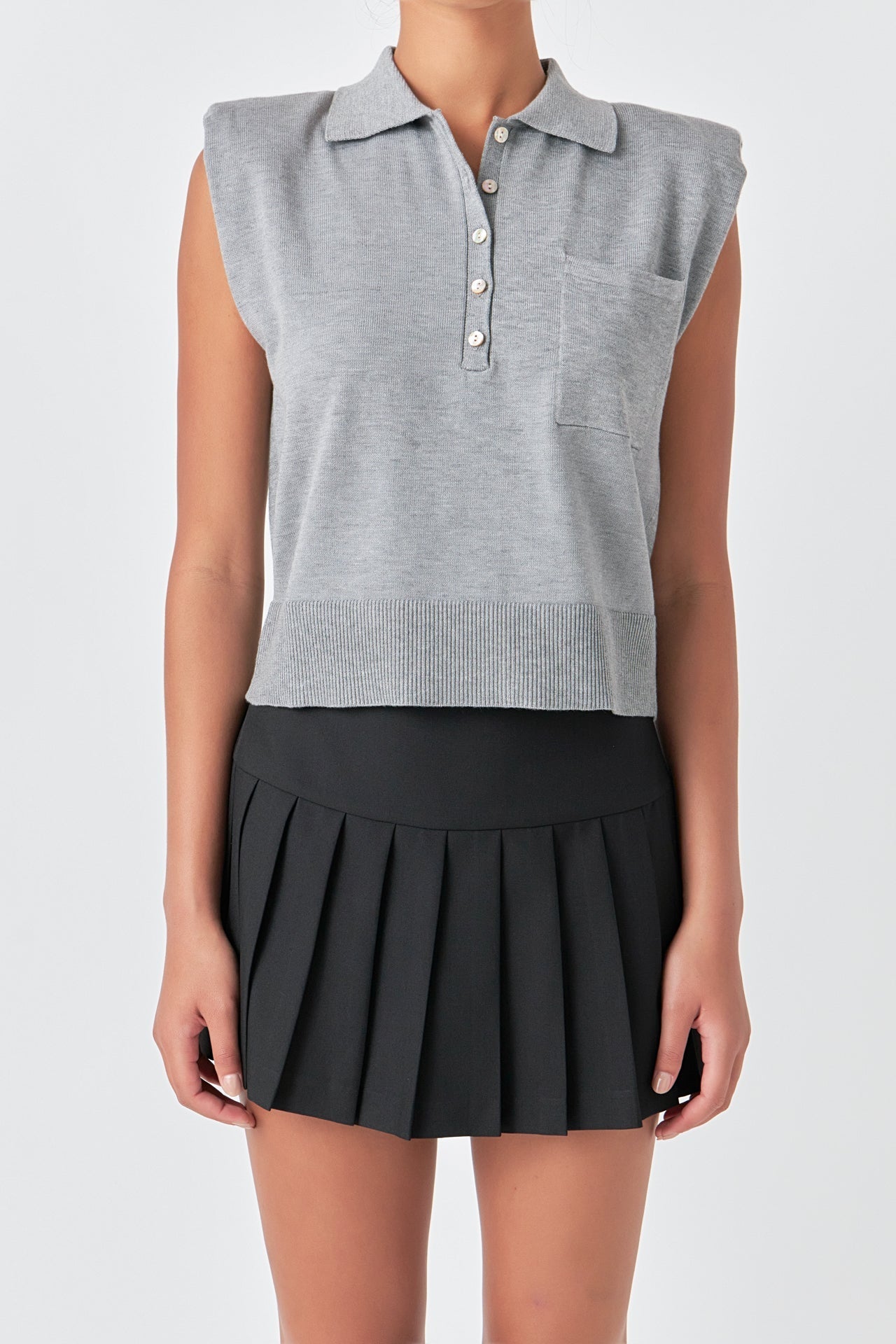 GREY LAB - Soft Sleeveless Knit Polo Top - TOPS available at Objectrare