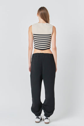 GREY LAB - Striped Knit Sleeveless Top - TOPS available at Objectrare