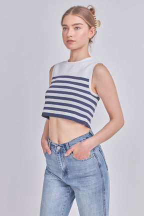 GREY LAB - Striped Knit Sleeveless Top - TOPS available at Objectrare