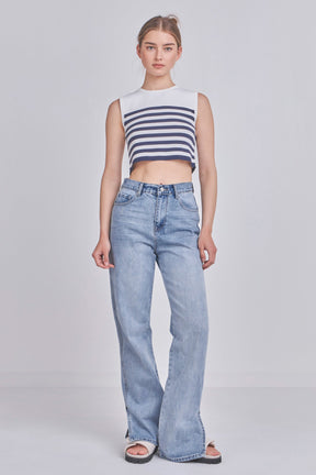 GREY LAB - Striped Knit Sleeveless Top - TOPS available at Objectrare