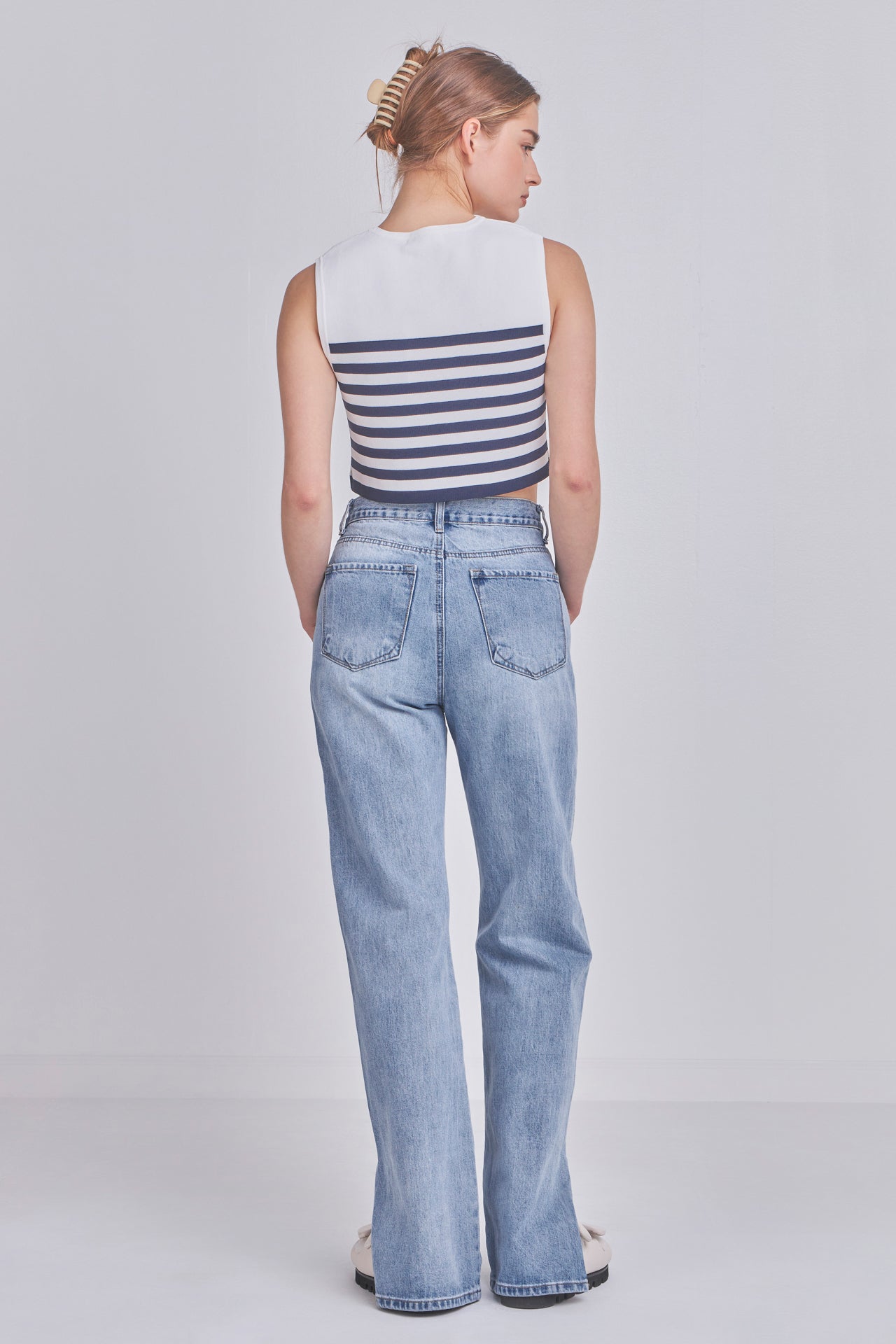 GREY LAB - Striped Knit Sleeveless Top - TOPS available at Objectrare