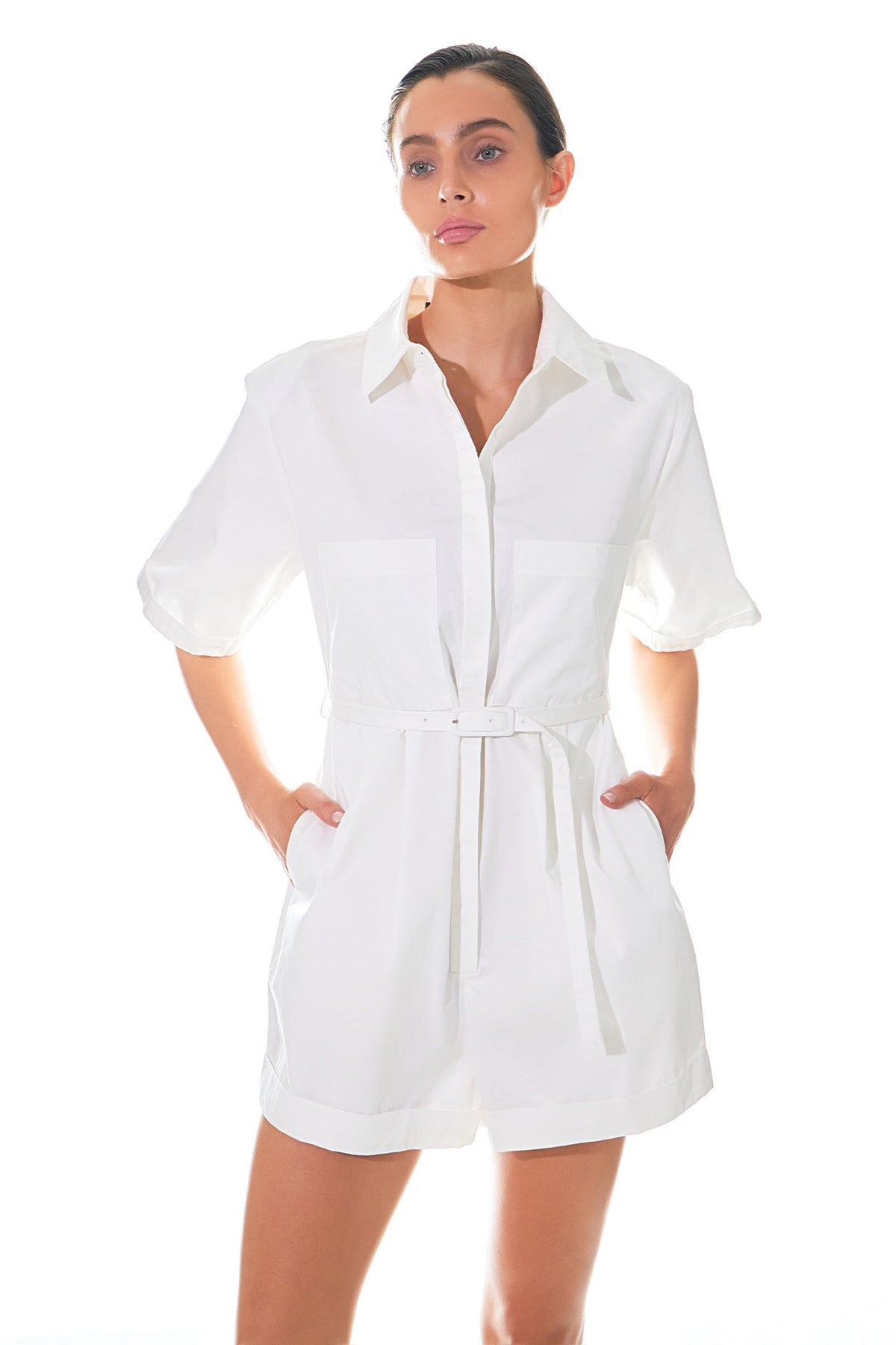 GREY LAB - Shoulder Pad Shirt Romper - ROMPERS available at Objectrare