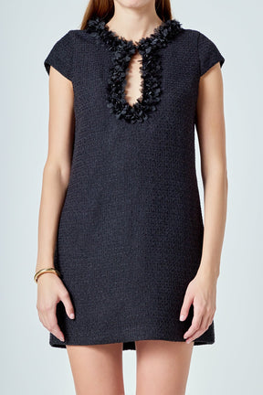 ENDLESS ROSE - Tweed Shift Dress with Floral Trim - DRESSES available at Objectrare
