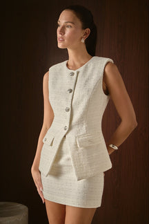 Jewel Buttoned Tweed Vest