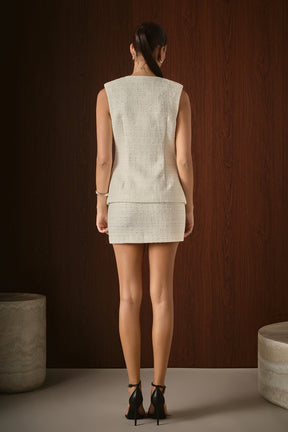 ENDLESS ROSE - Jewel Buttoned Tweed Vest - TOPS available at Objectrare