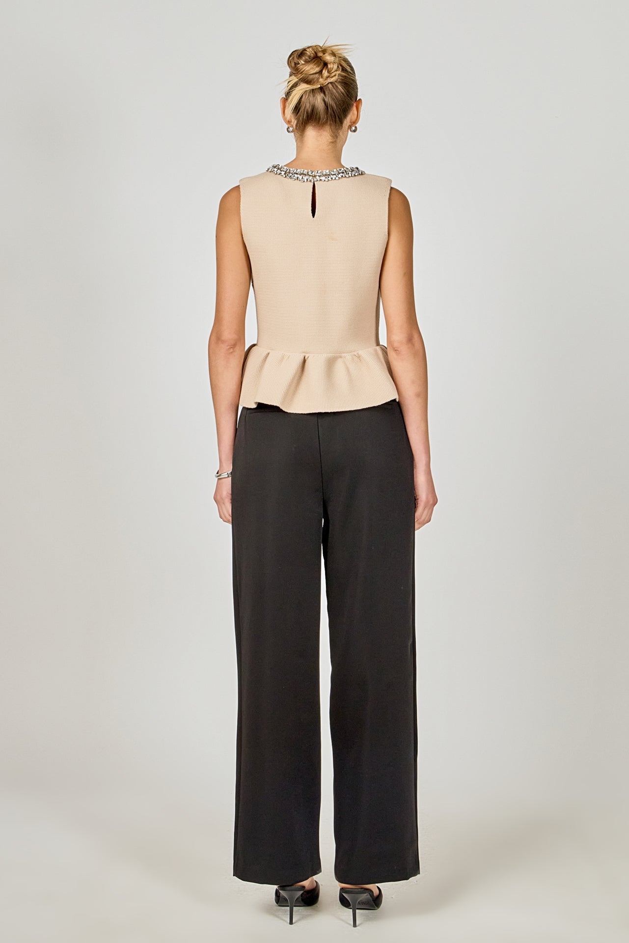 ENDLESS ROSE - Jewel Trim Neck Peplum Knit Top - SWEATERS & KNITS available at Objectrare