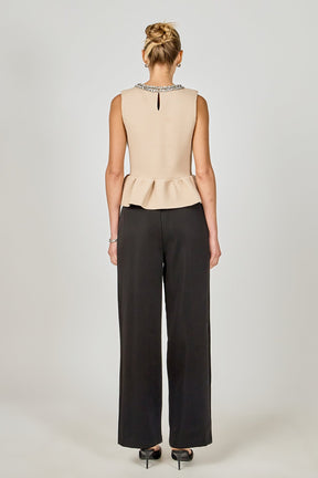 ENDLESS ROSE - Jewel Trim Neck Peplum Knit Top - SWEATERS & KNITS available at Objectrare
