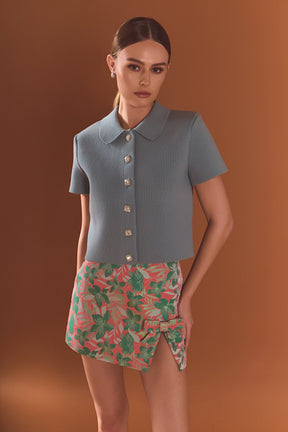 Jewel Buttoned Cropped Knit Top