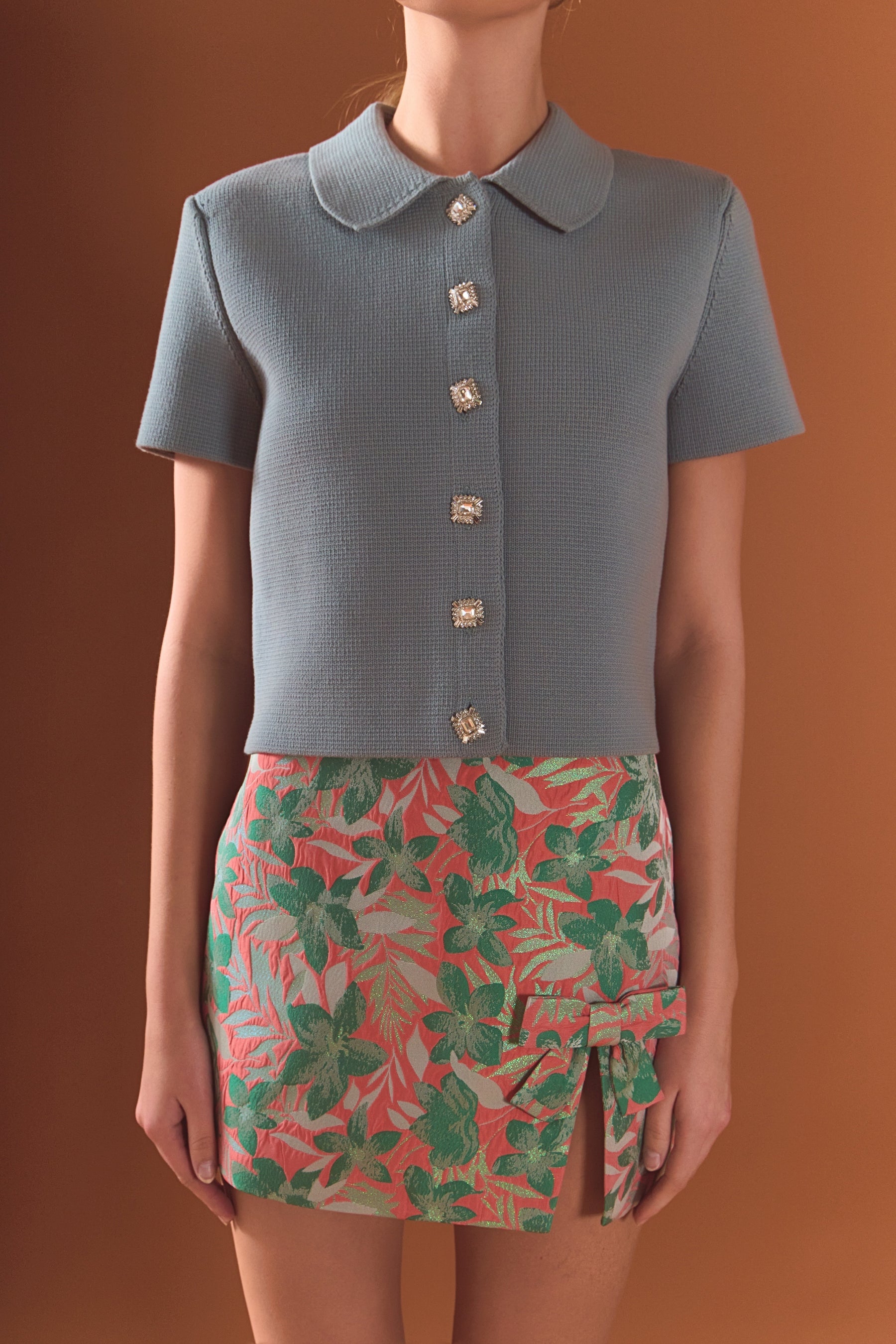 ENDLESS ROSE - Jewel Buttoned Cropped Knit Top - SWEATERS & KNITS available at Objectrare