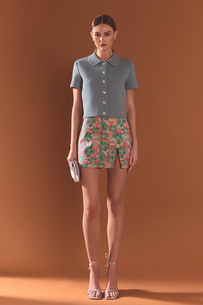 ENDLESS ROSE - Jewel Buttoned Cropped Knit Top - SWEATERS & KNITS available at Objectrare