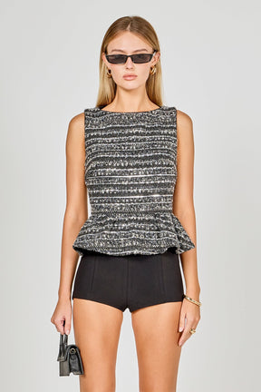 ENDLESS ROSE - Sequin Textured Peplum Top - TOPS available at Objectrare