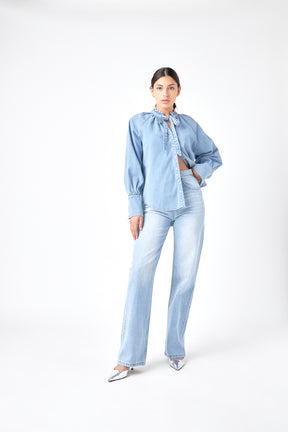 GREY LAB - Denim Shirt with Tie - SHIRTS & BLOUSES available at Objectrare