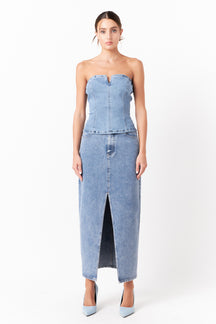 GREY LAB - Strapless Tube Denim Top - TOPS available at Objectrare