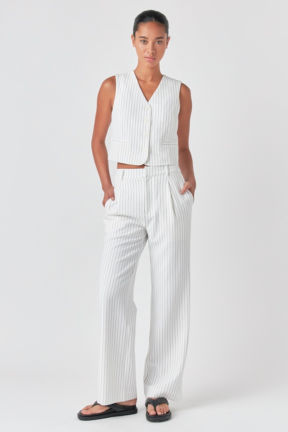 GREY LAB - Grey Lab - Pinstriped High Waisted Wide Trousers - PANTS available at Objectrare