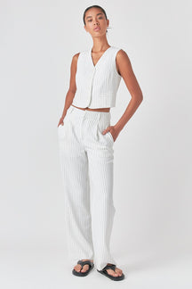 GREY LAB - Grey Lab - Pinstriped High Waisted Wide Trousers - BOTTOMS available at Objectrare