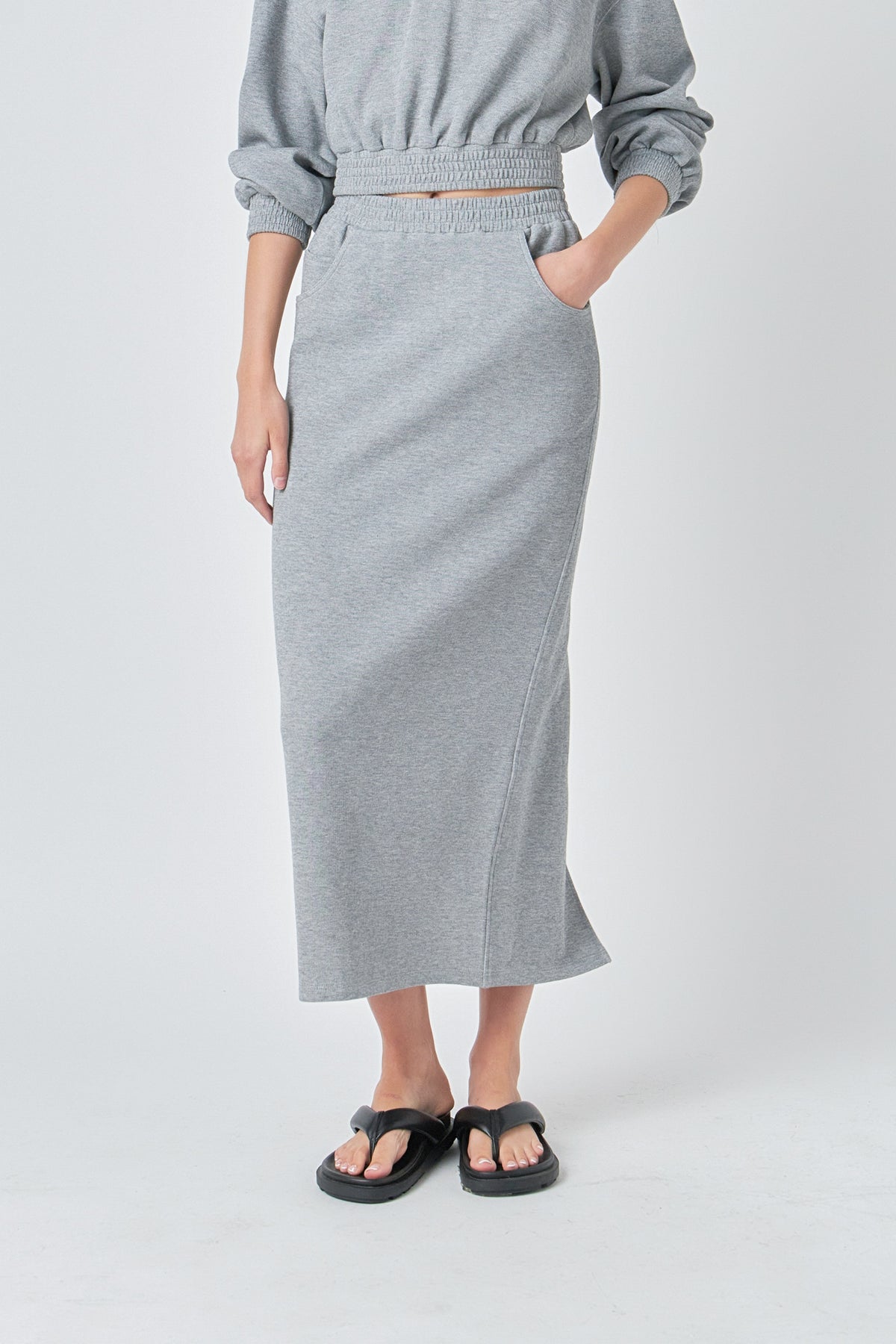 GREY LAB - Mid-Waisted French Terry Maxi Skirt - SKIRTS available at Objectrare
