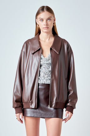 ENDLESS ROSE - Oversized Faux Leather Jacket - JACKETS available at Objectrare