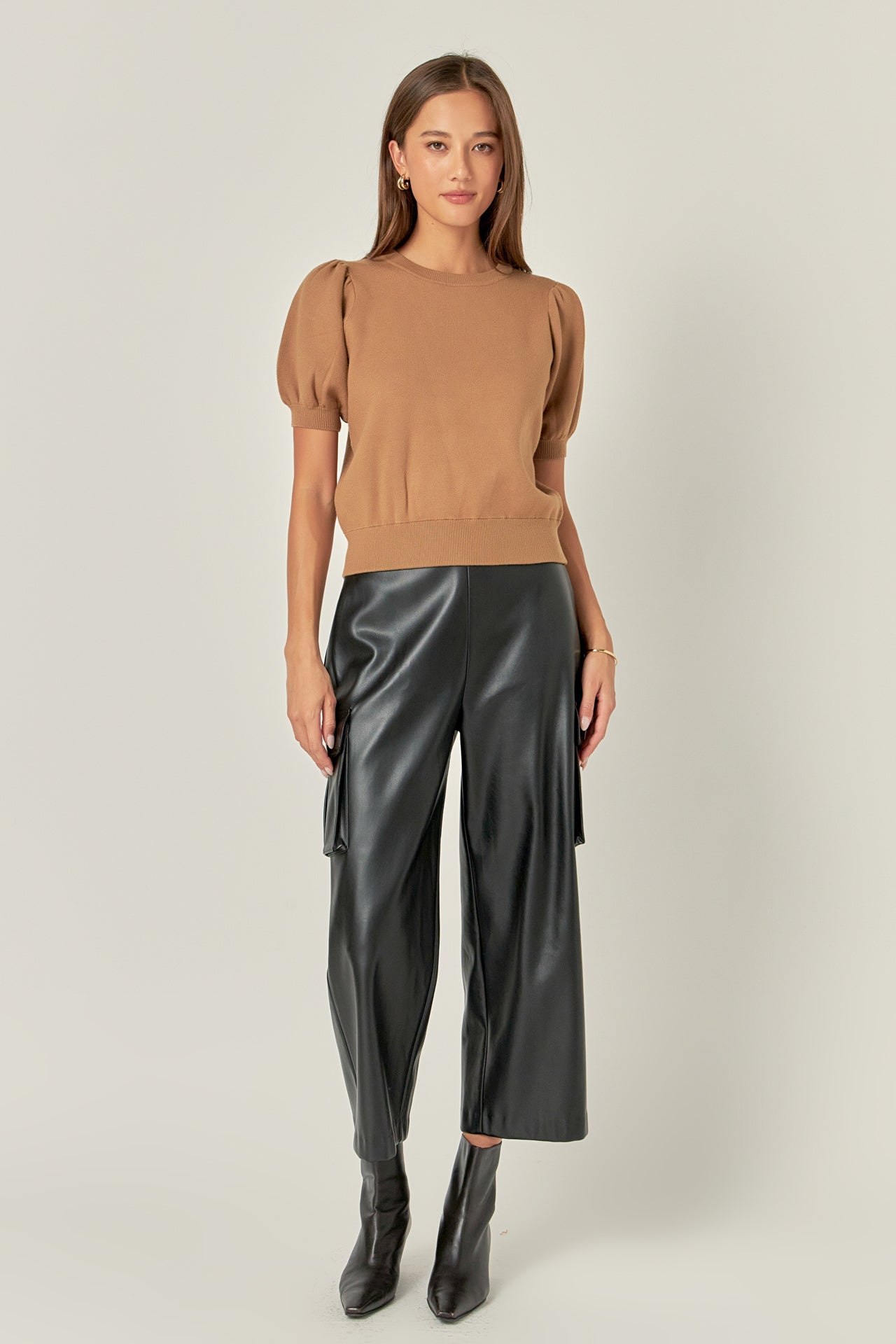 ENGLISH FACTORY - Faux Leather Cropped Cargo Pants - PANTS available at Objectrare