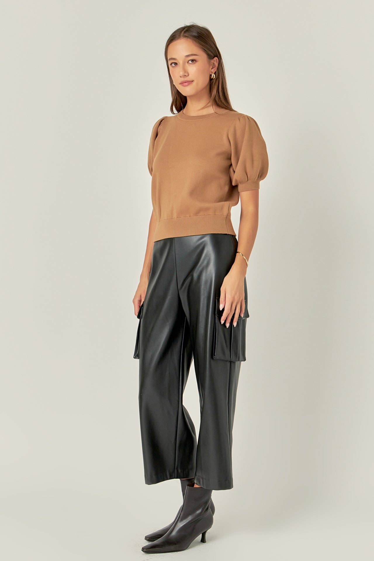 ENGLISH FACTORY - Faux Leather Cropped Cargo Pants - PANTS available at Objectrare